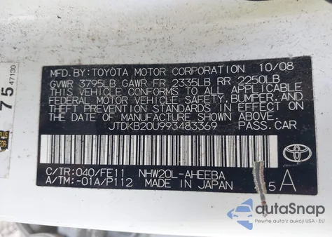 2009 Toyota Prius z USA, uszkodzony, nr VIN JTDKB20U993483369